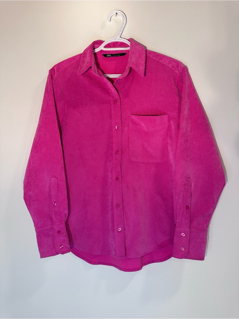 Zara Hot Pink Corduroy Button-Down Shirt